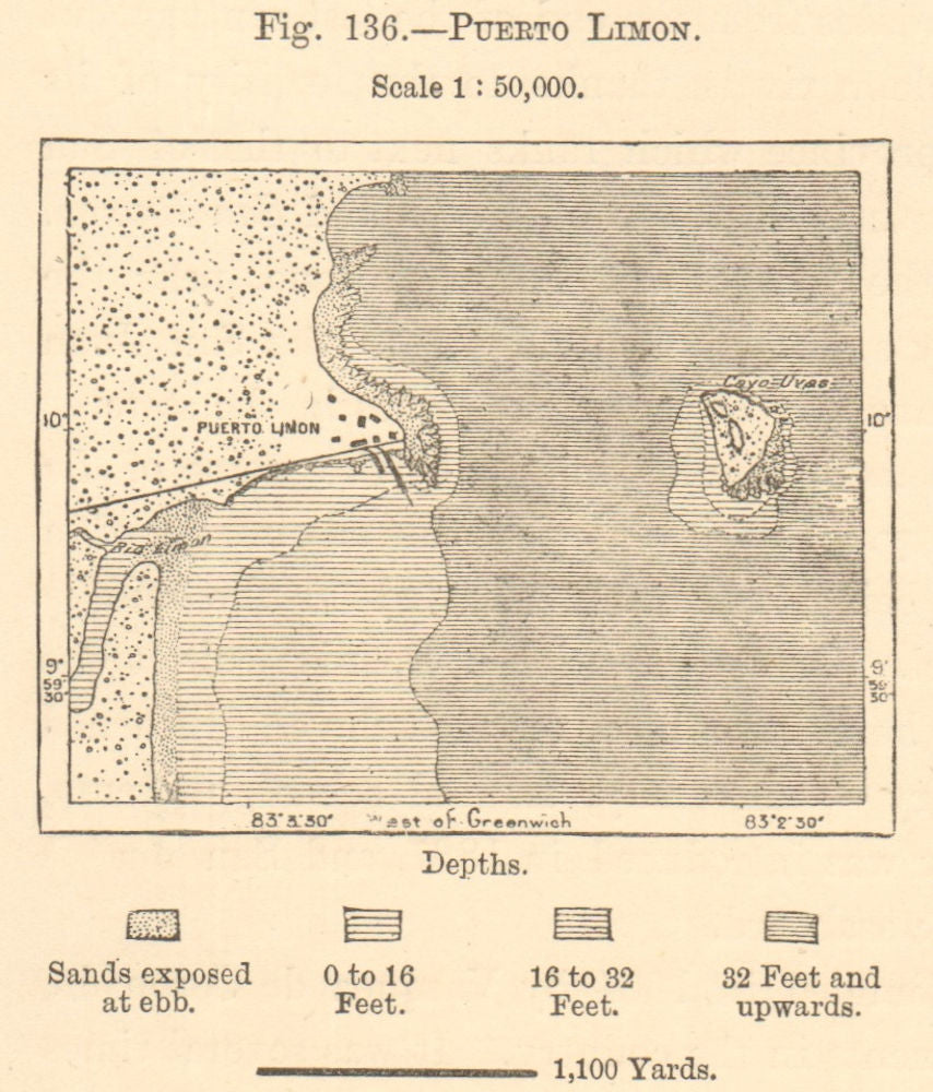 Puerto Limon. Costa Rica sketch map. SMALL 1885 old antique plan chart